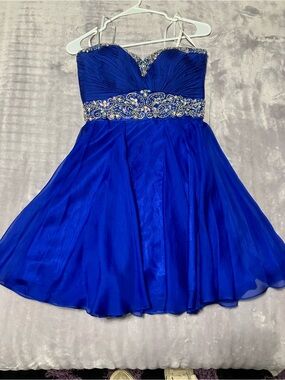 Royal Blue Beaded Waist Party Dress